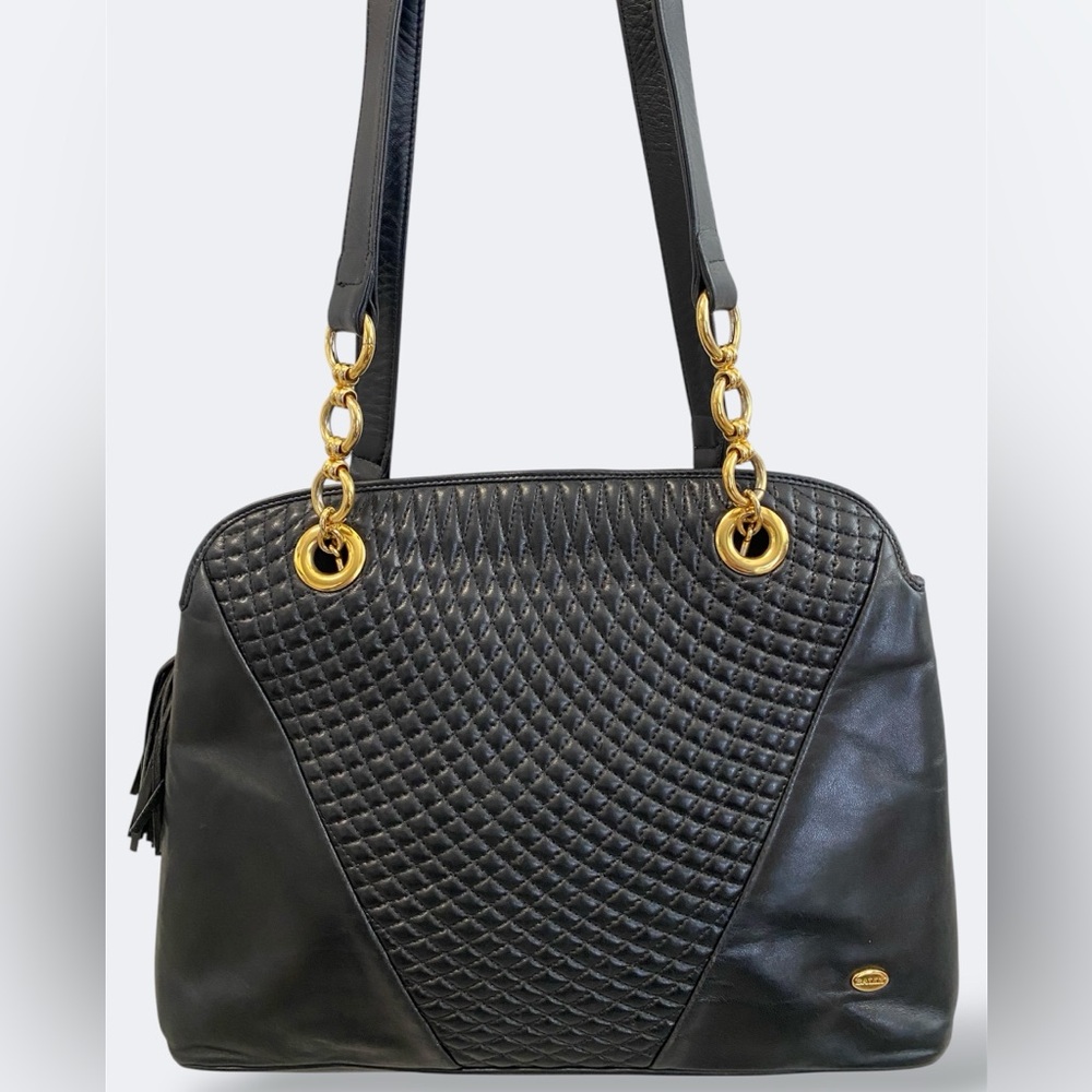 Bally Quilted Panel Lambskin Leather Tote - Rare Vintage Italian Luxury